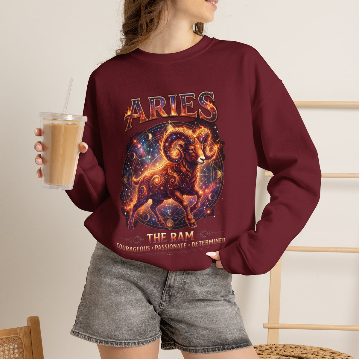 Aries Zodiac Ram Crewneck Sweatshirt | Astrological Constellation Design