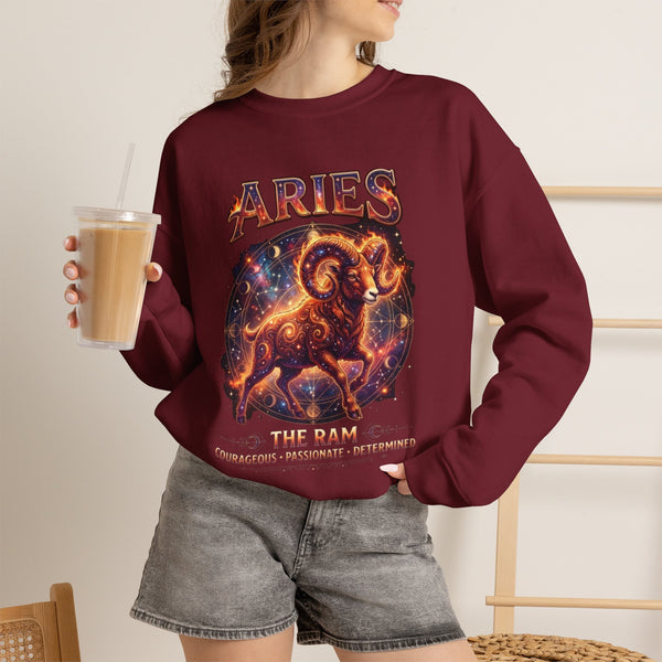Aries Zodiac Ram Crewneck Sweatshirt | Astrological Constellation Design