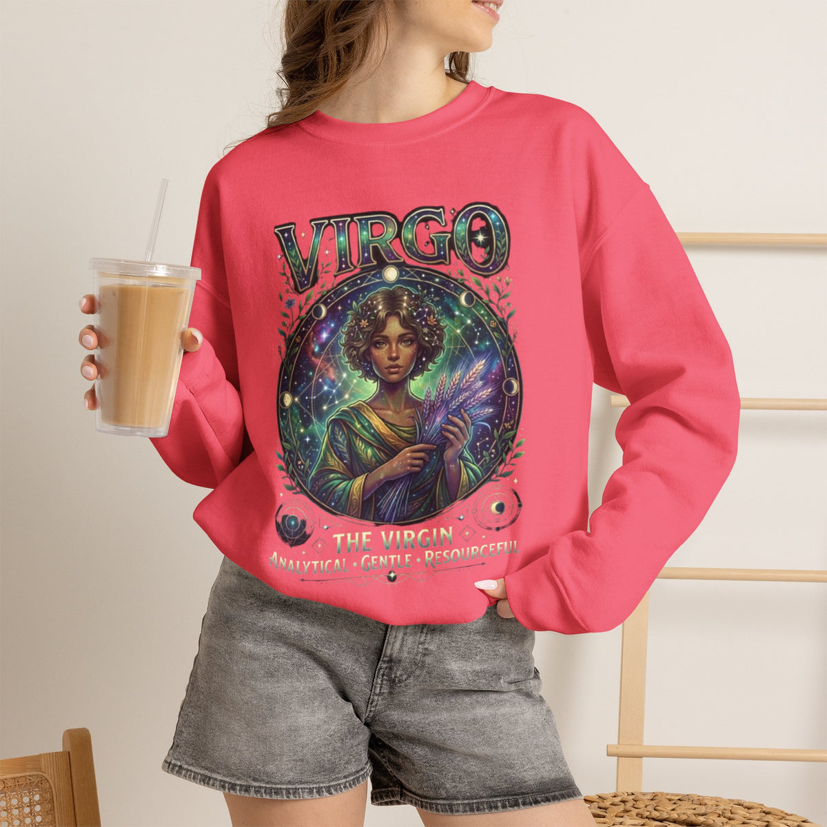 Virgo Zodiac Goddess Crewneck Sweatshirt | Astrology Virgo Illustration